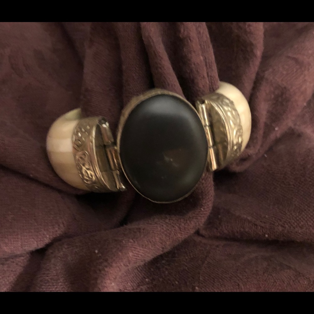 Bone and Silver Statement Bracelet